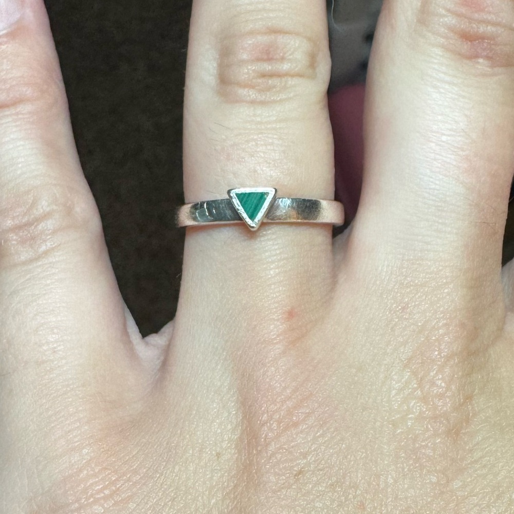 Vintage Sterling Silver Malachite Ring Size 7.5 Stamped .925 Retro Antique